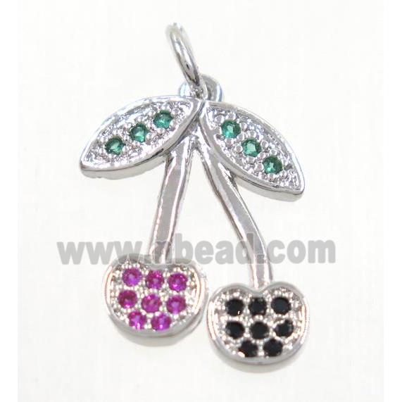 copper cherry pendant paved zircon, platinum plated