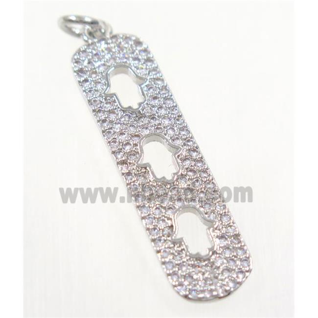 copper Hamsahand pendant paved zircon, platinum plated