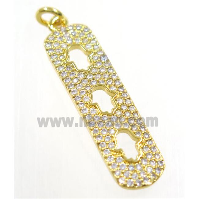 copper Hamsahand pendant paved zircon, gold plated