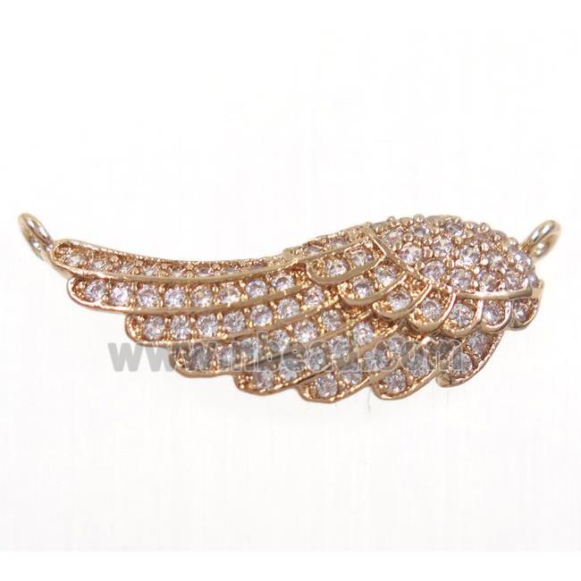 copper Angel Wing pendants paved zircon with 2loops, rose gold