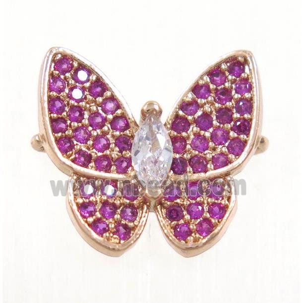 copper butterfly connector paved hotpink zircon, rose gold