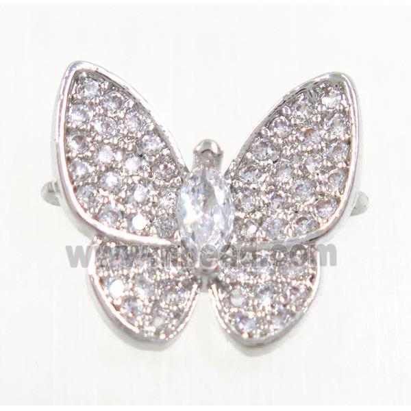 copper butterfly connector paved zircon, platinum plated