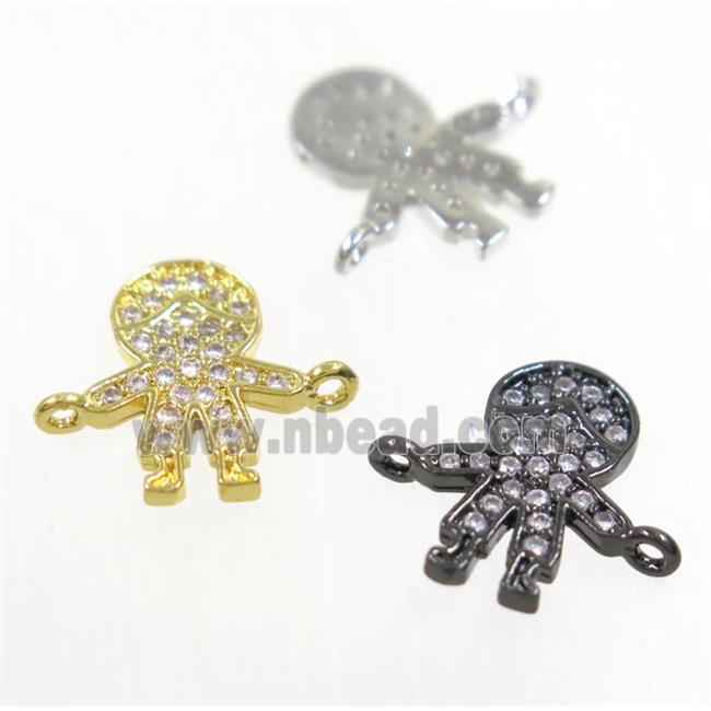 copper cartoon boy connector paved zircon, mix color