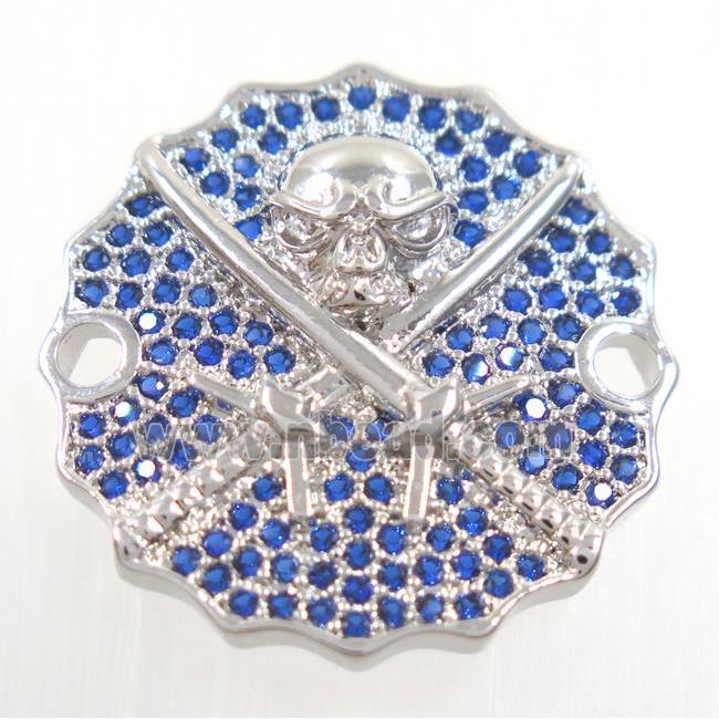 copper Jolly Roger connector paved zircon, platinum plated