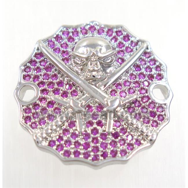 copper Jolly Roger connector paved hotpink zircon, platinum plated