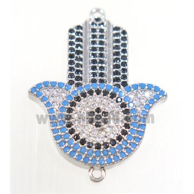 copper hamsahand connector paved zircon, platinum plated
