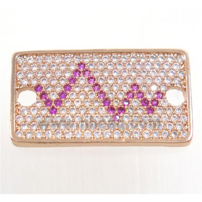 copper rectangle connector paved zircon, pulse, rose gold