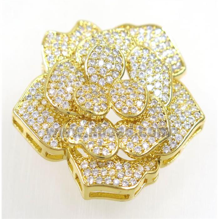copper flower beads paved zircon, gold plated