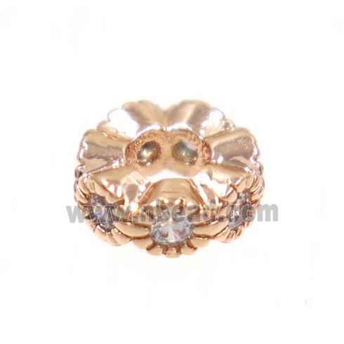 copper rondelle beads paved zircon, rose gold