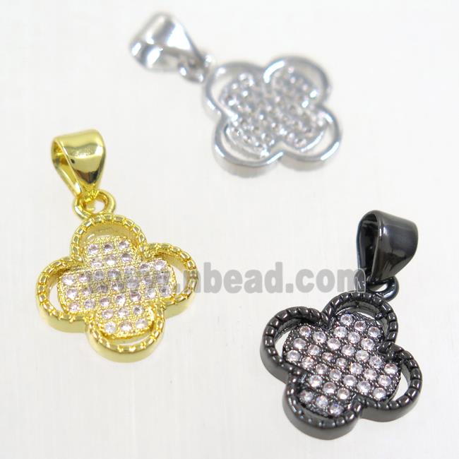 copper pendant paved zircon, four leaf Clover, mix color