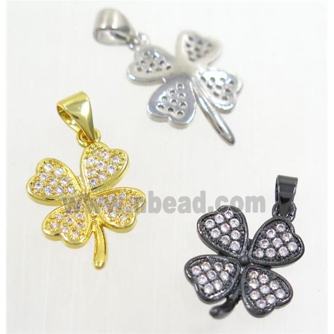copper pendant paved zircon, four-leaf Clover, mix color