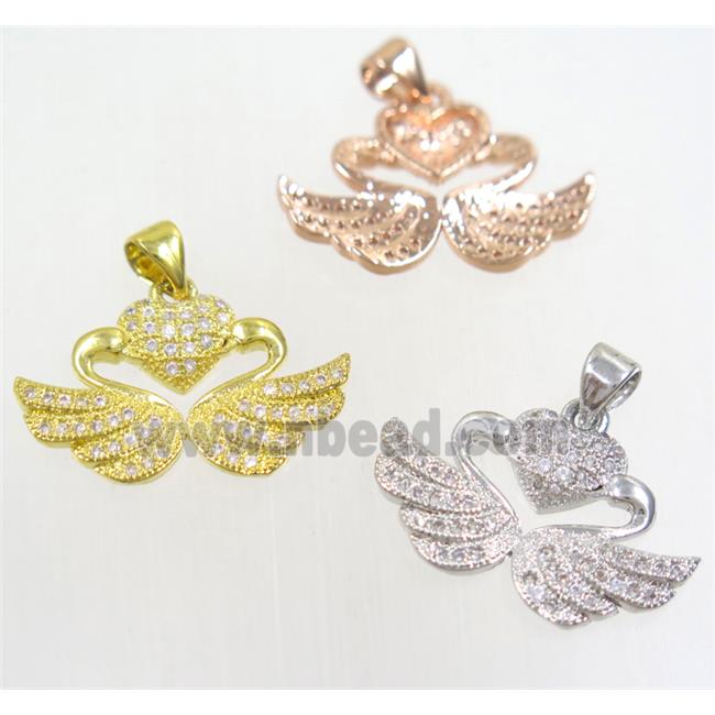 copper swan pendant paved zircon, mix color
