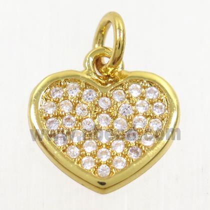 copper heart pendant paved zircon, gold plated