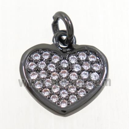 copper heart pendant paved zircon, black plated
