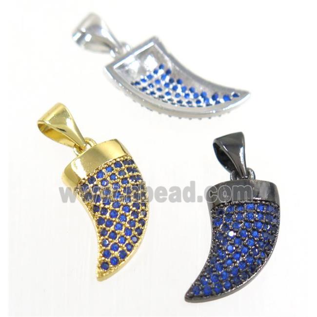 copper horn pendant paved blue zircon, mix color