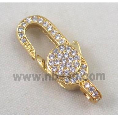 copper Lobster Clasp paved zircon, gold plated