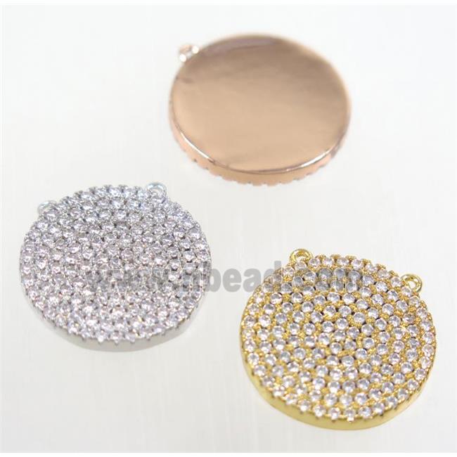 copper button circle pendant paved zircon with 2loops, mix color