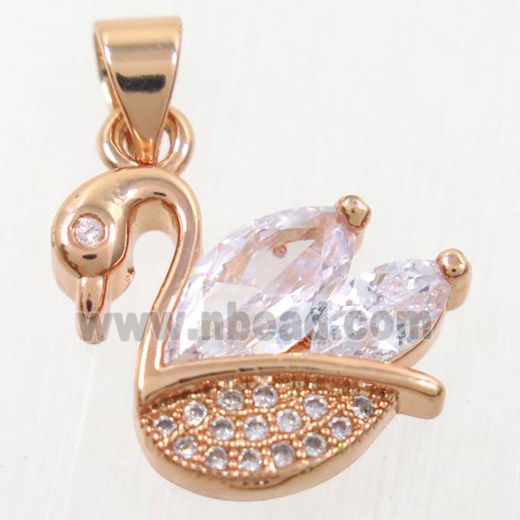 copper swan pendant paved zircon, rose gold