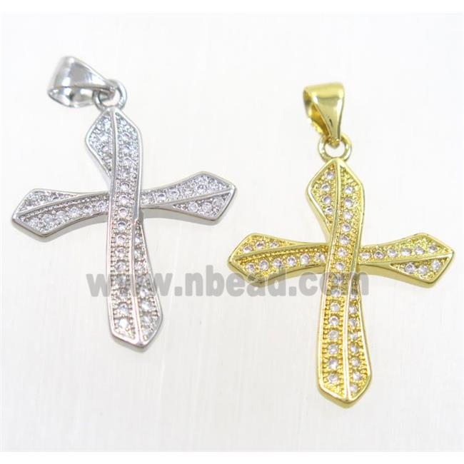 copper cross pendant paved zircon, mix color