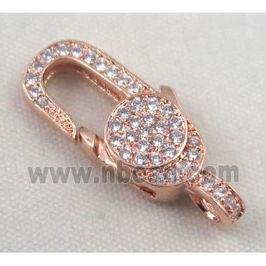 copper Lobster Clasp paved zircon, rose gold