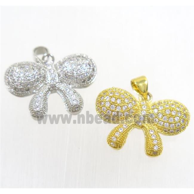 copper Bowknot pendant paved zircon, mix color