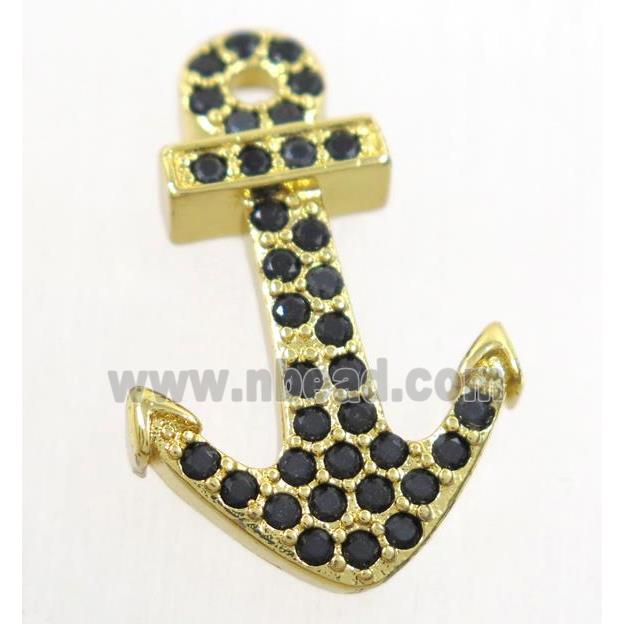 copper anchor pendant paved zircon, gold plated