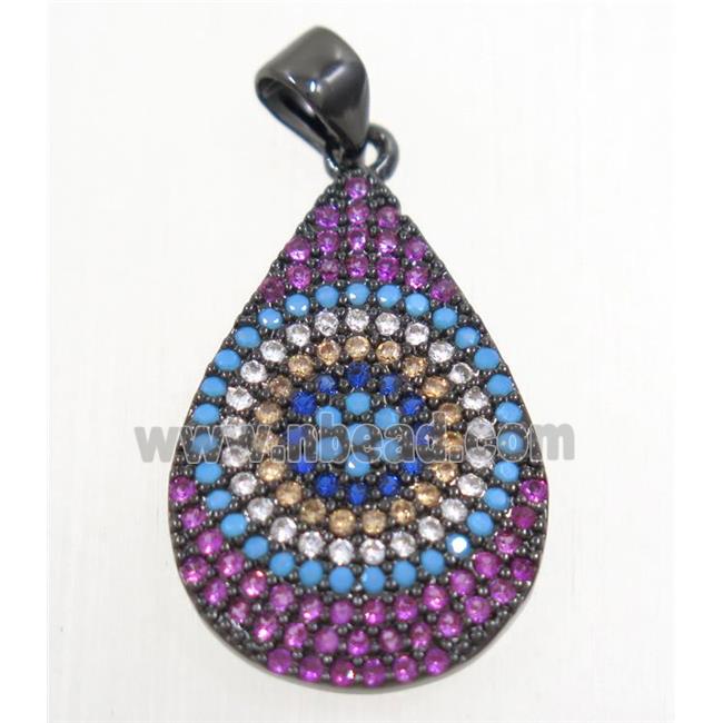 copper teardrop pendant paved zircon, black plated
