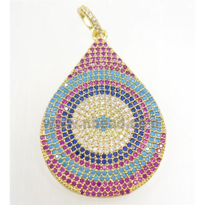 copper teardrop pendant paved zircon, gold plated