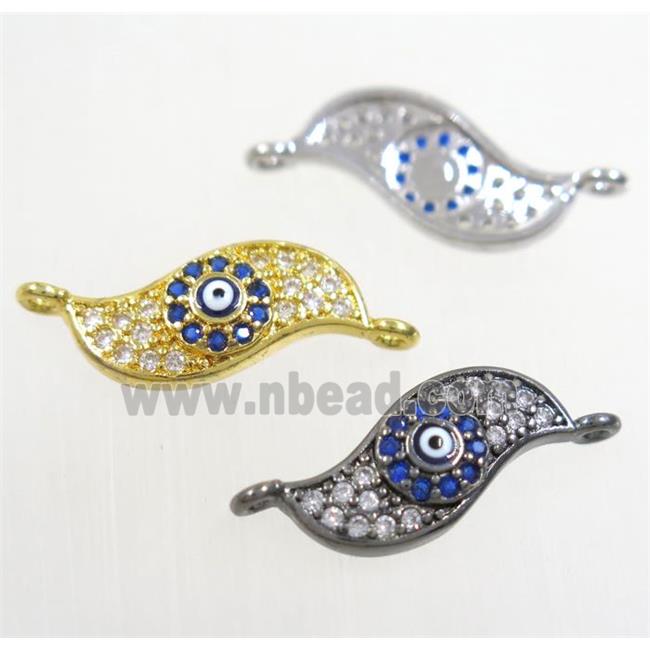 copper connector paved zircon with evil eye, blade vane, mix color