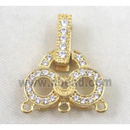 copper pendant paved zircon, gold plated