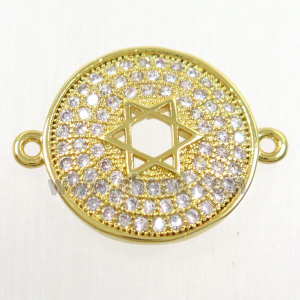copper circle connector paved zircon with david star, gold plated