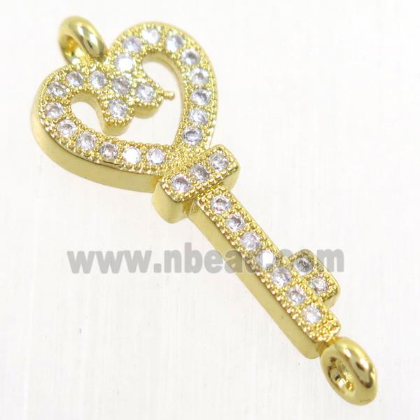 copper key connector paved zircon, gold plated