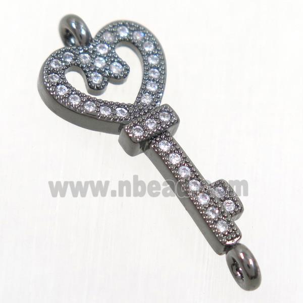 copper key connector paved zircon, black plated
