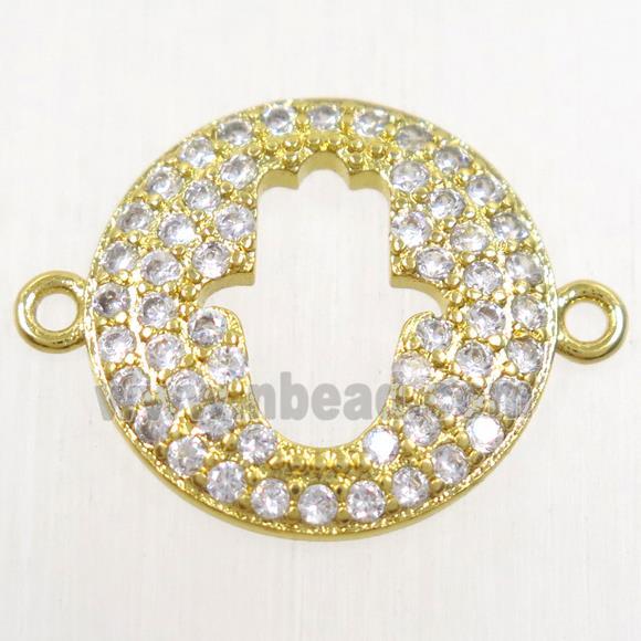 copper hamsahand connector paved zircon, gold plated