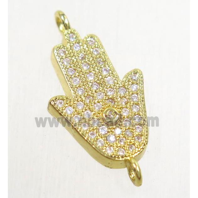 copper hamsahand connector paved zircon, gold plated