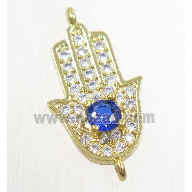 copper hamsahand connector paved zircon, gold plated