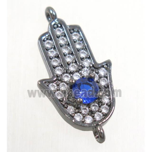 copper hamsahand connector paved zircon, black plated