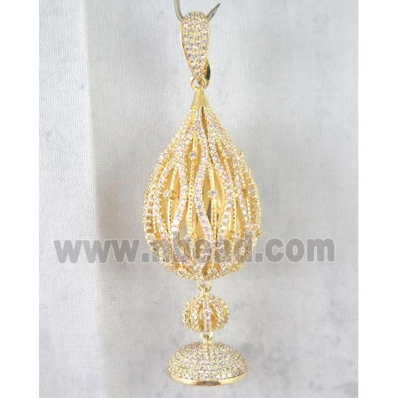 copper pendant paved zircon, gold plated