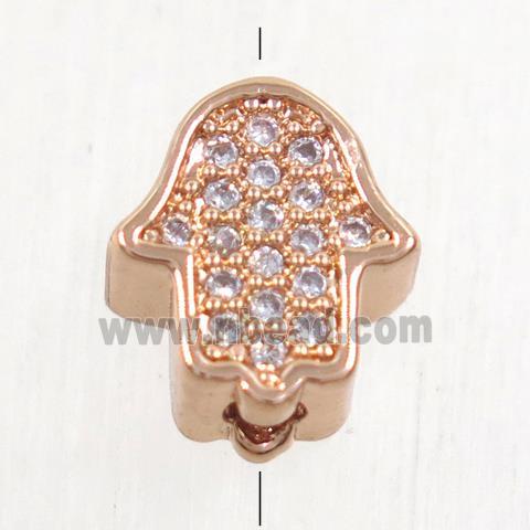 copper hamsahand beads paved zircon, rose gold