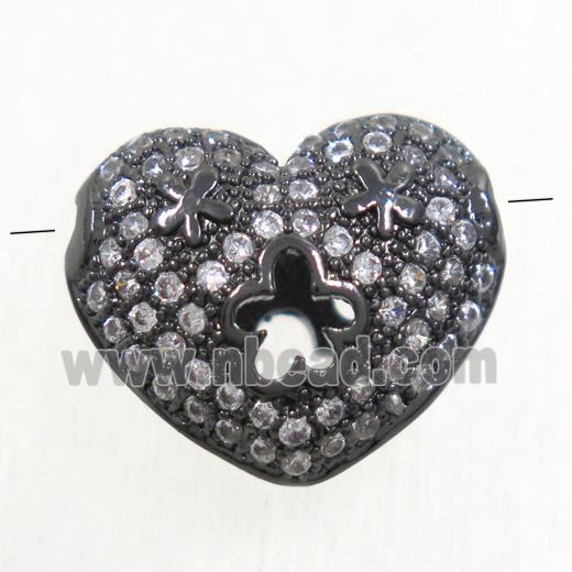 copper heart beads paved zircon, black plated