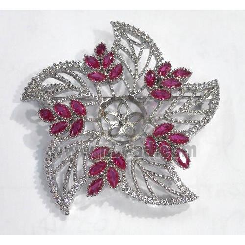 copper flower brooch paved zircon, platinum plated