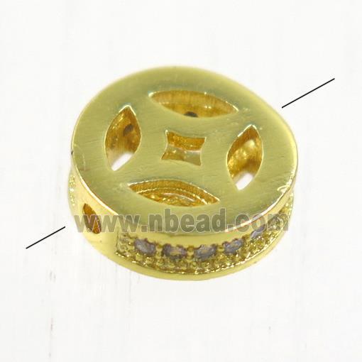 copper bead paved zircon, rondelle, gold plated