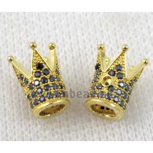 copper crown beads paved zircon, gold plated