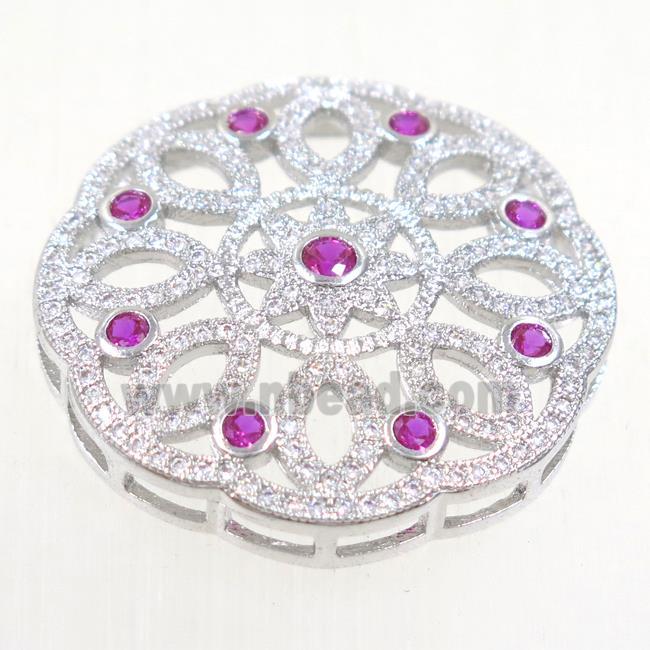 copper circle connector paved zircon, platinum plated