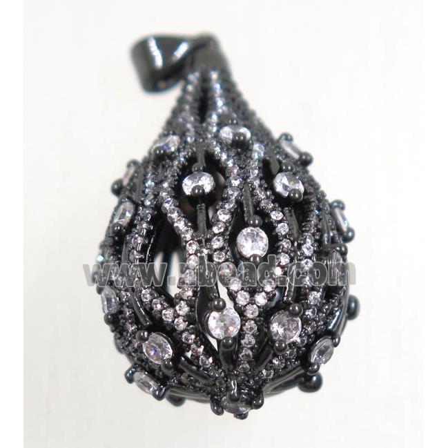 copper gourd pendant paved zircon, black plated