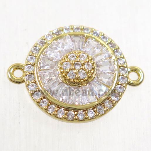 copper sunflower connector paved zircon, gold plated