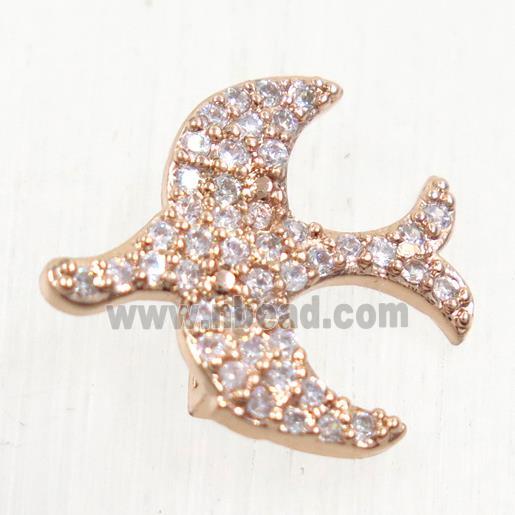 copper birds beads paved zircon, rose gold