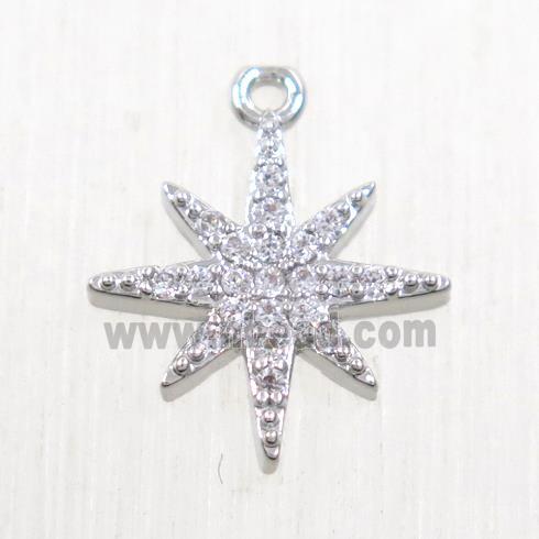copper northstar pendant paved zircon, platinum plated