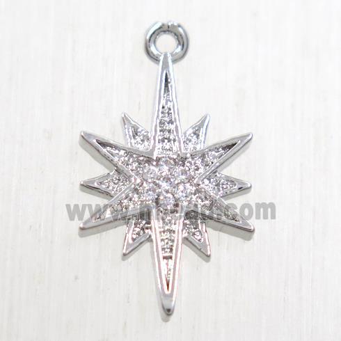 copper northstar pendant paved zircon, platinum plated