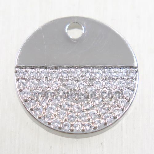 copper circle pendant paved zircon, platinum plated
